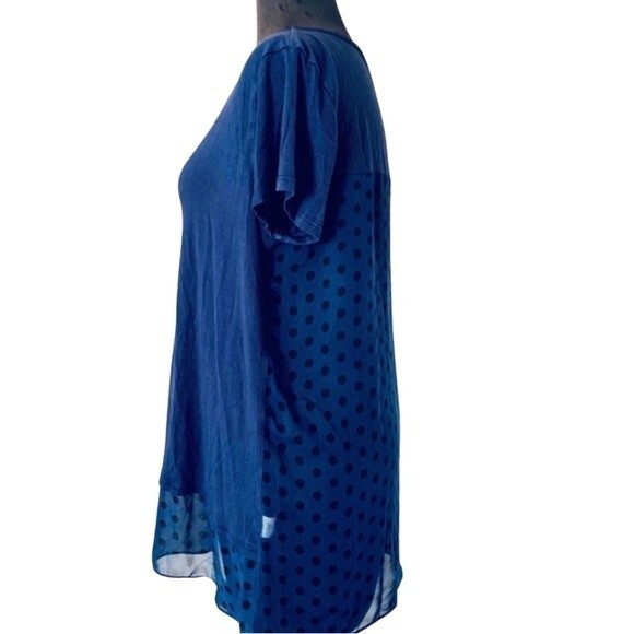 Navy and black mixed media polka dot top size small - Picture 2 of 8